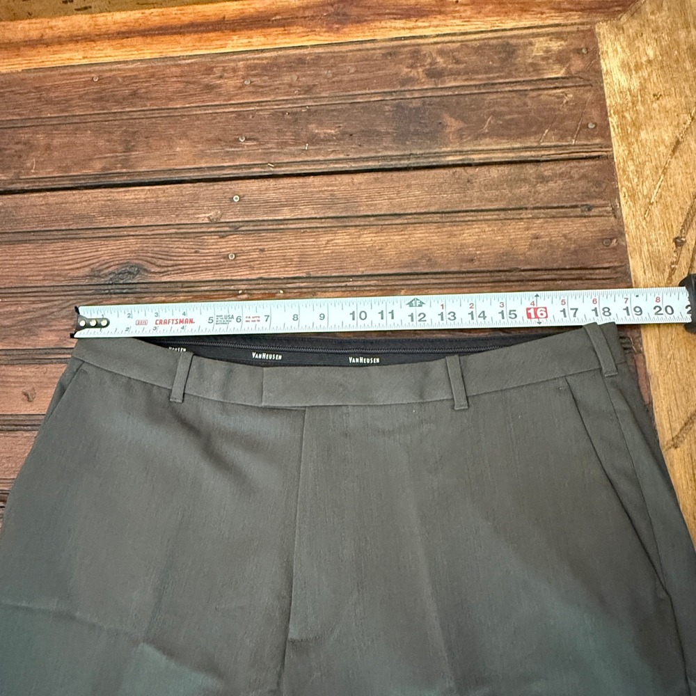 Van Heusen Mens 36x29 Dress Pants Dark Brown Flat Front Stretch Straight Leg - Picture 4 of 8